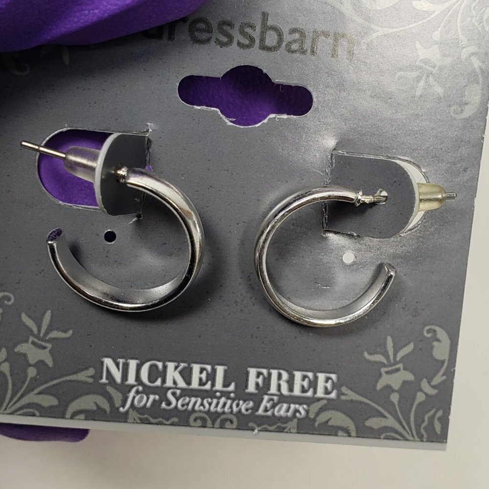 Silver Small Open Hoop Earrings - 0.6-in - Women's Fashion Jewelry - Picture 7 of 7